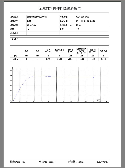 鋁合金拉伸試驗(yàn)報告